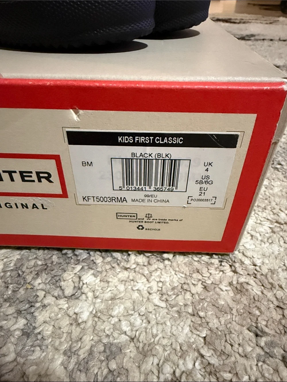 Hunter Classic Boot Black - Size 5 Toddler (US)